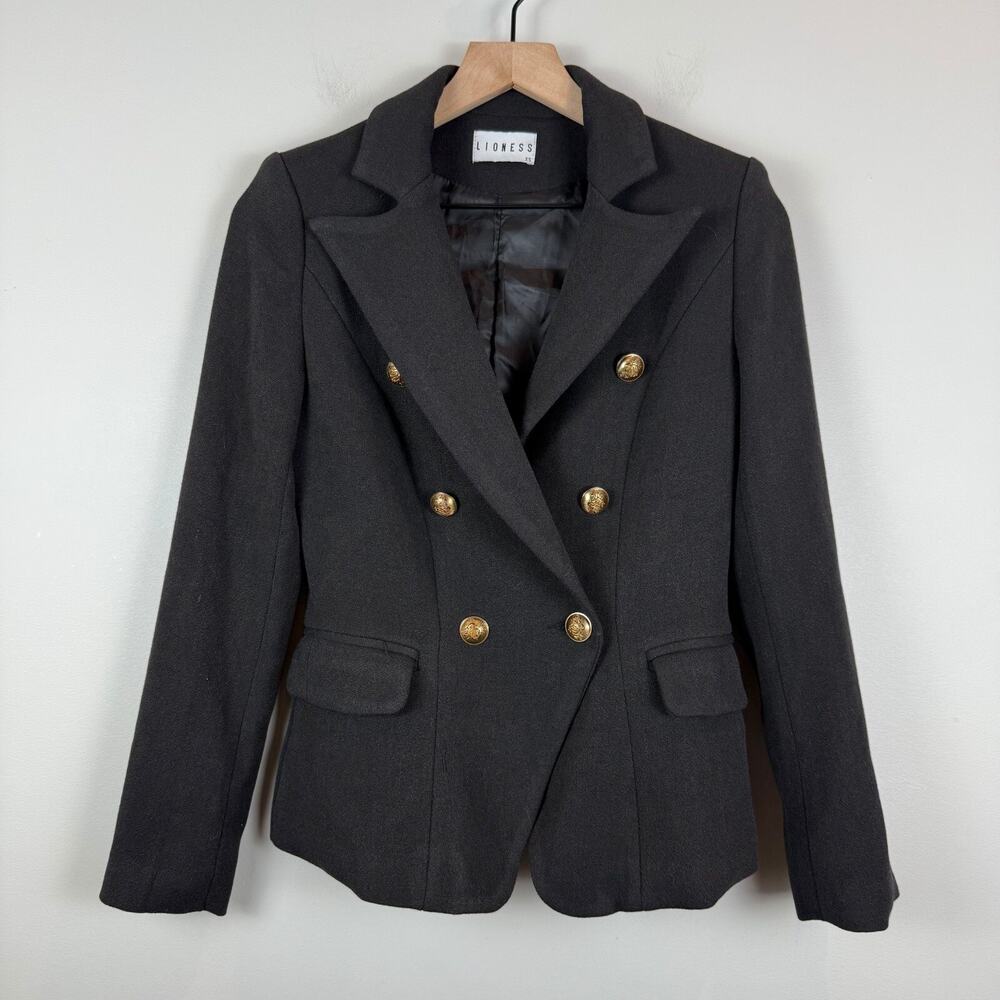 Lioness Palermo Blazer Jacket Women XS Black Gold Button Career Classic‎ Preppy